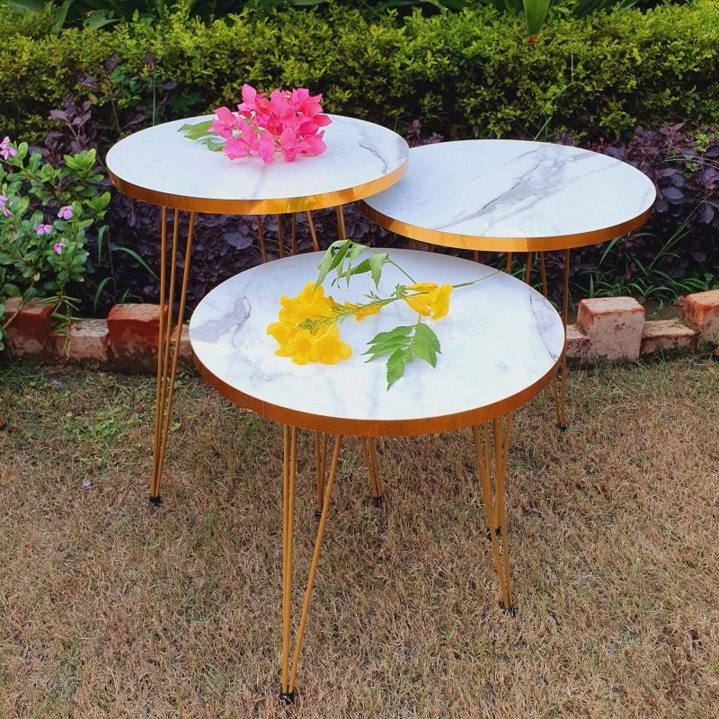 ROUND TABLES - BLACK MARBLE TOP WITH 3 FREE FLOWER VASES