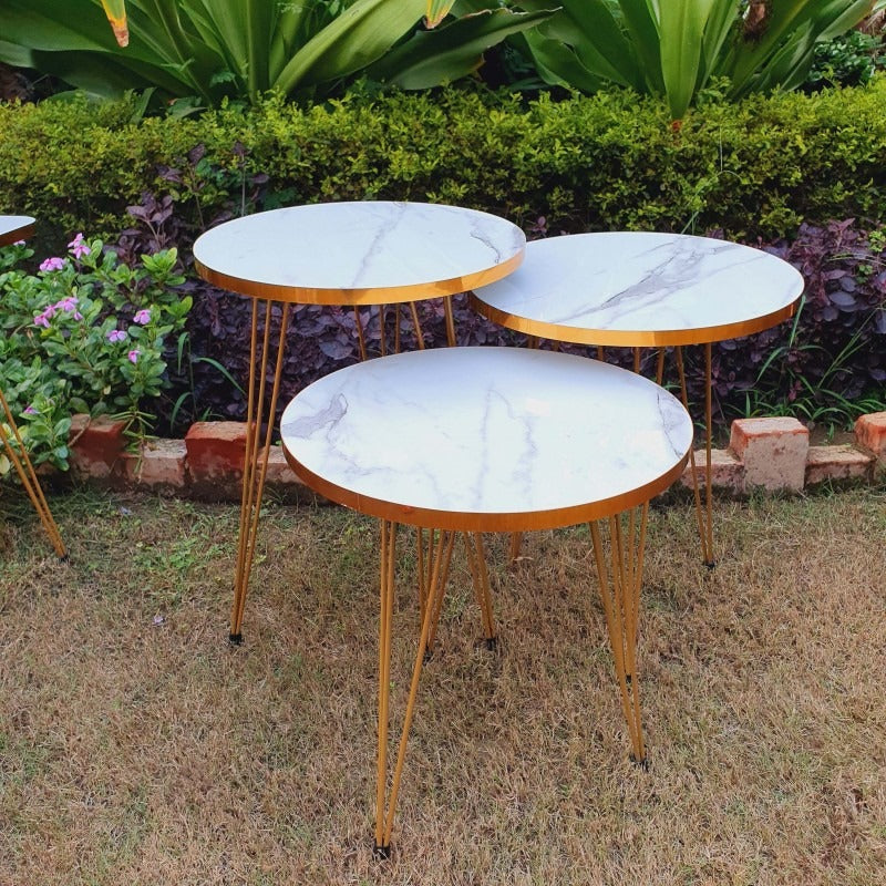 ROUND TABLES - BLACK MARBLE TOP WITH 3 FREE FLOWER VASES