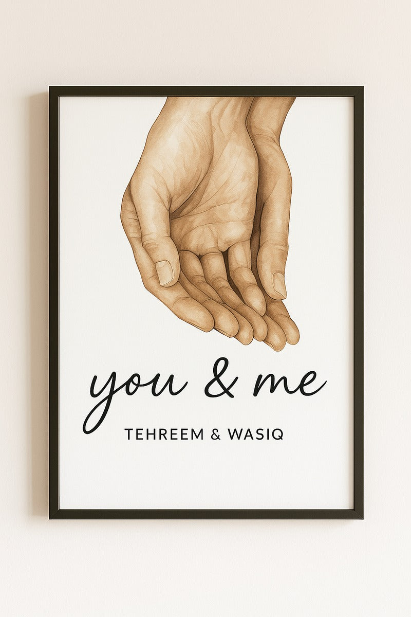 Romantic Couple Wall Art Set (3 Pieces) – "Yes", Heart Line & "You & Me"