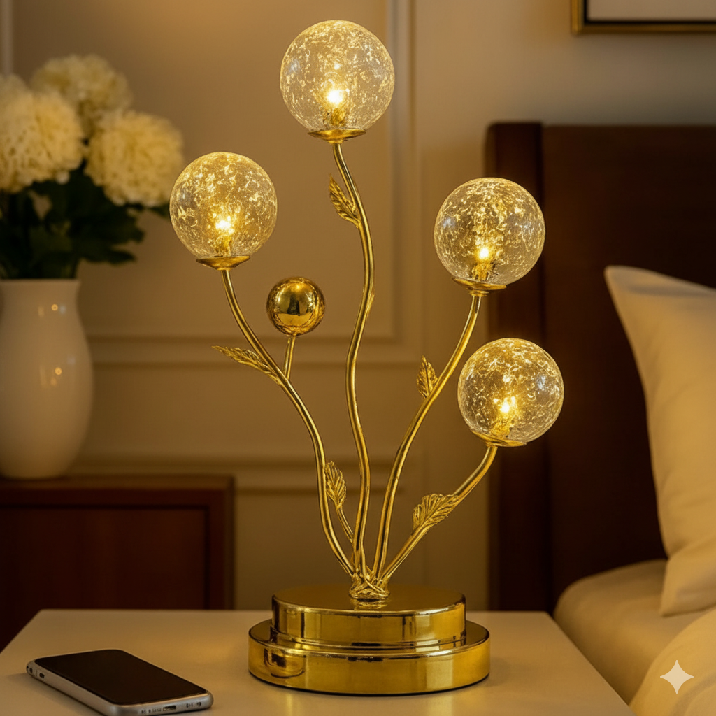 LUXURY Gold Branch Crystal Globe Lamp - Elegant Entryway Accent Light