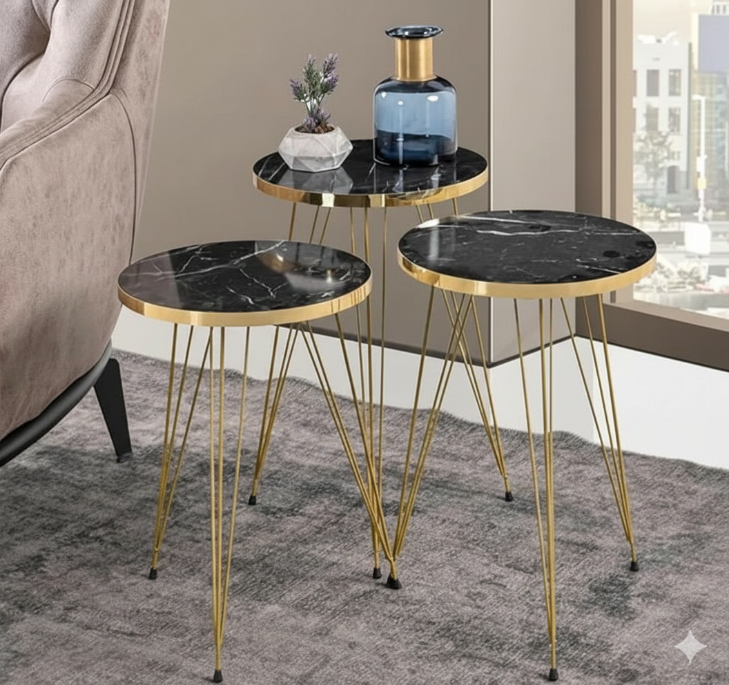 ROUND TABLES - BLACK MARBLE TOP WITH 3 FREE FLOWER VASES