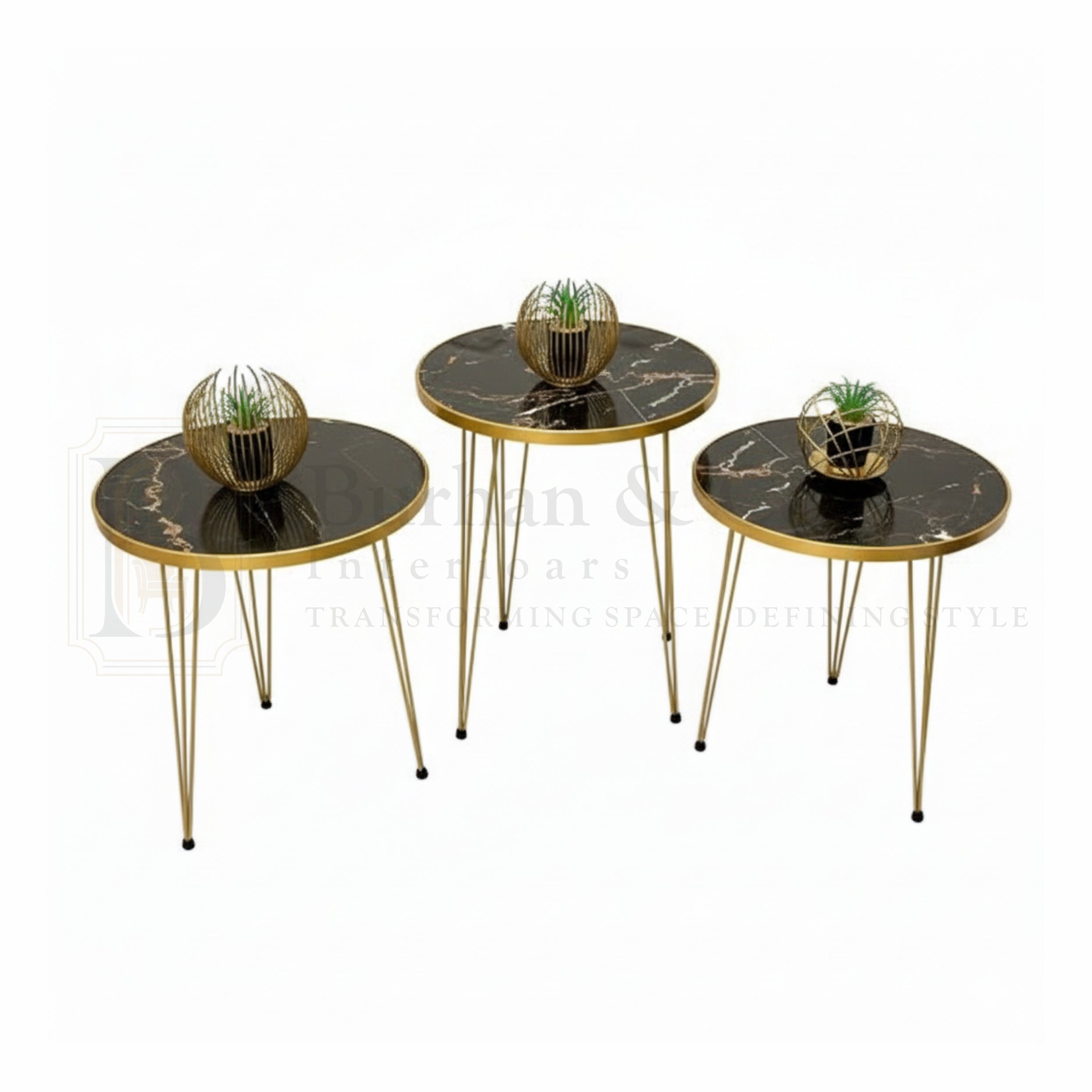 ROUND TABLES - BLACK MARBLE TOP WITH 3 FREE FLOWER VASES