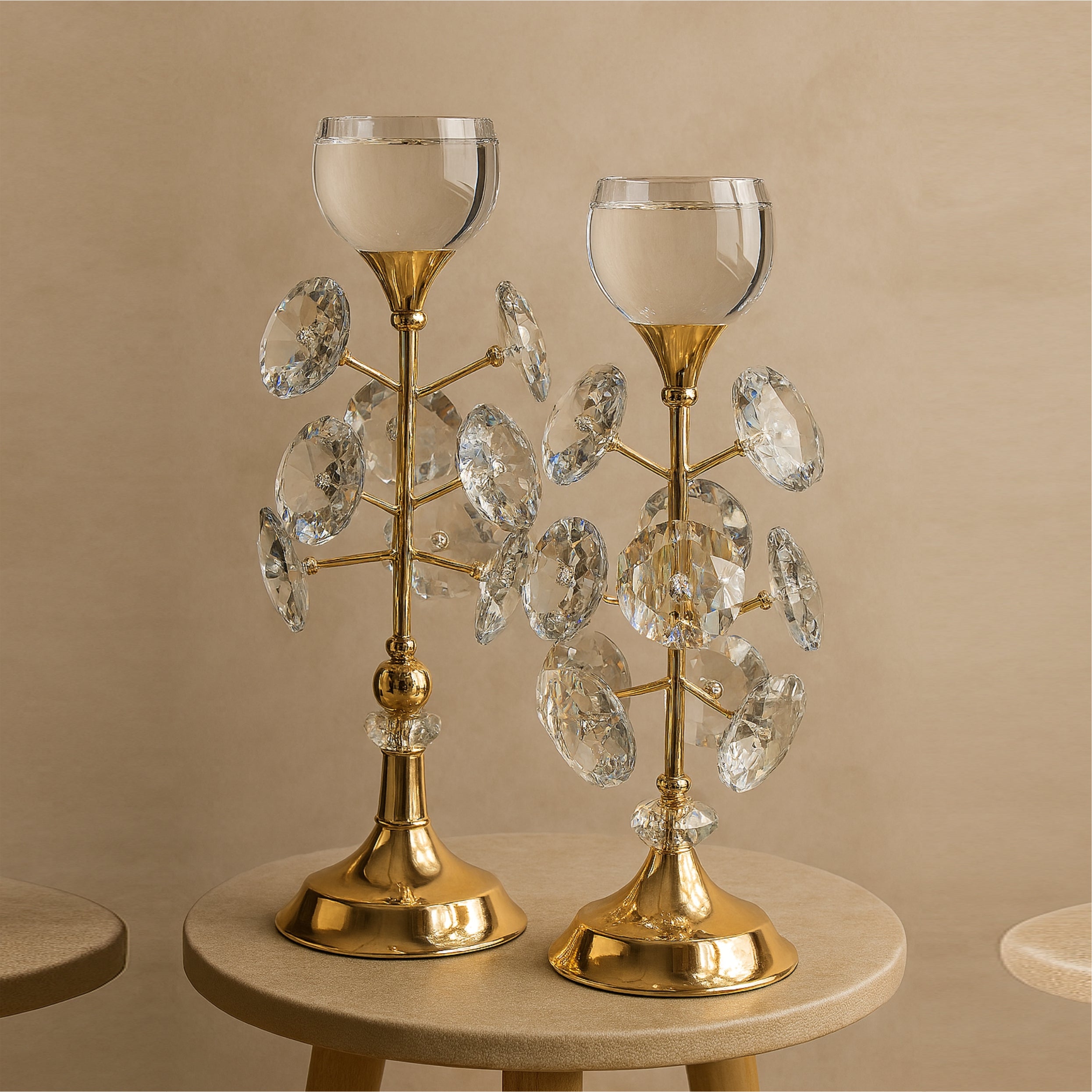 Spark leaf Crystal & Gold Candle Stand