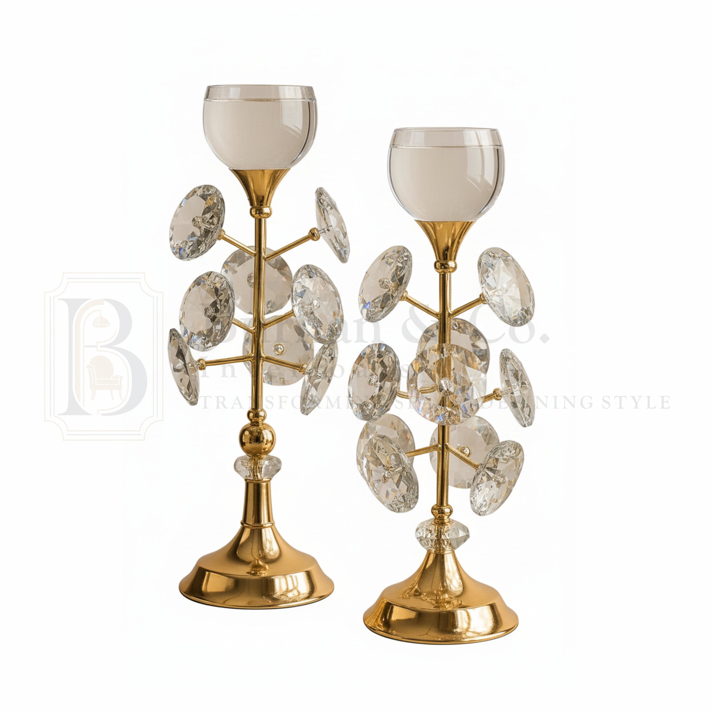 Spark leaf Crystal & Gold Candle Stand