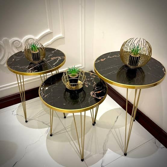 ROUND TABLES - BLACK MARBLE TOP WITH 3 FREE FLOWER VASES