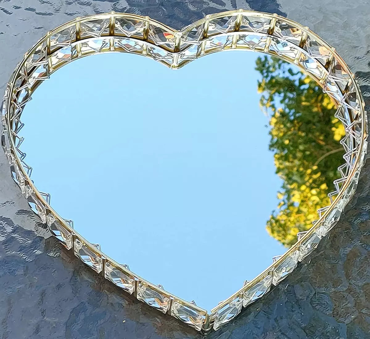 Set of 3 Elegant Gold Heart-Shaped Trays with Crystal Accents - Decorative Nesting Dishes