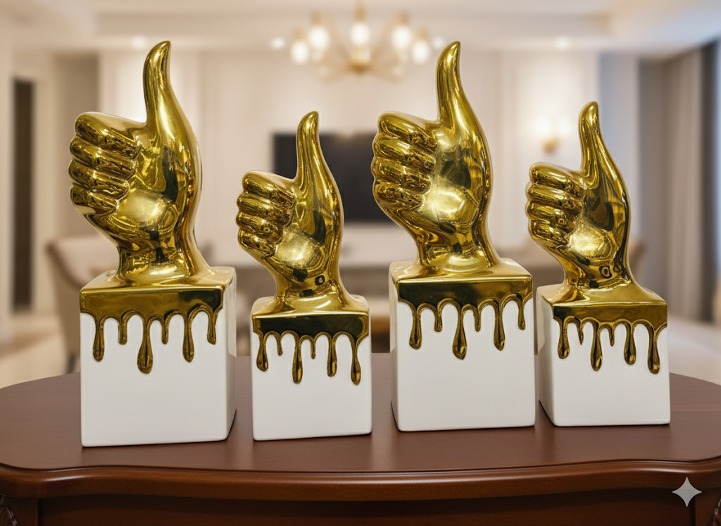 Luxury Golden Thumbs-Up Sculpture Set – Modern Home & Office Décor