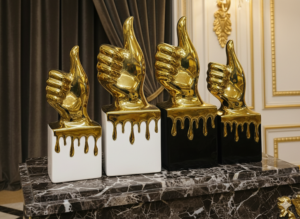 Luxury Golden Thumbs-Up Sculpture Set – Modern Home & Office Décor