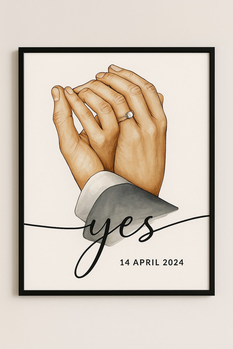 Romantic Couple Wall Art Set (3 Pieces) – "Yes", Heart Line & "You & Me"