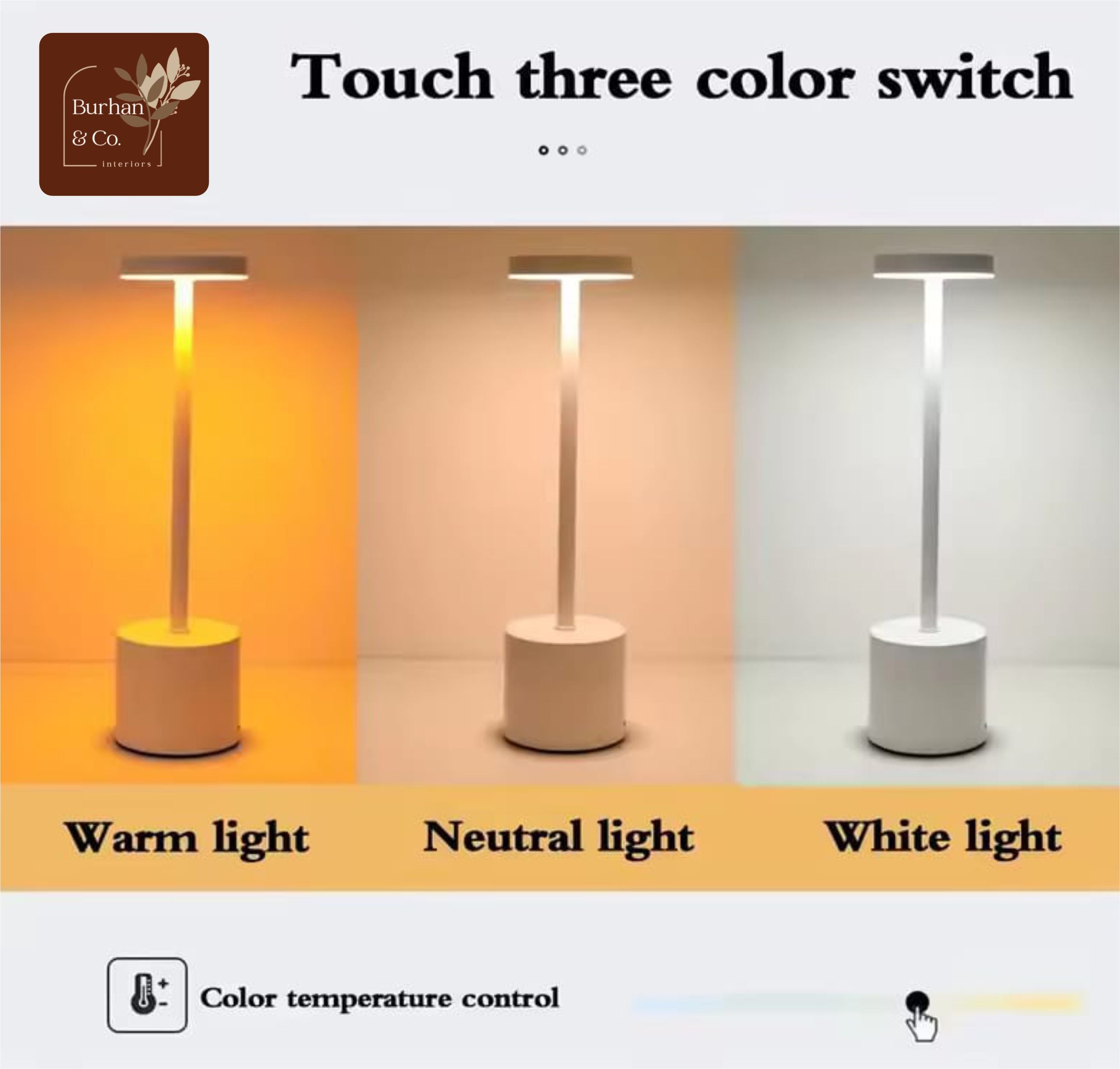 Modern LED Touch Desk Lamp – USB Rechargeable, Adjustable Brightness – Assorted Colours