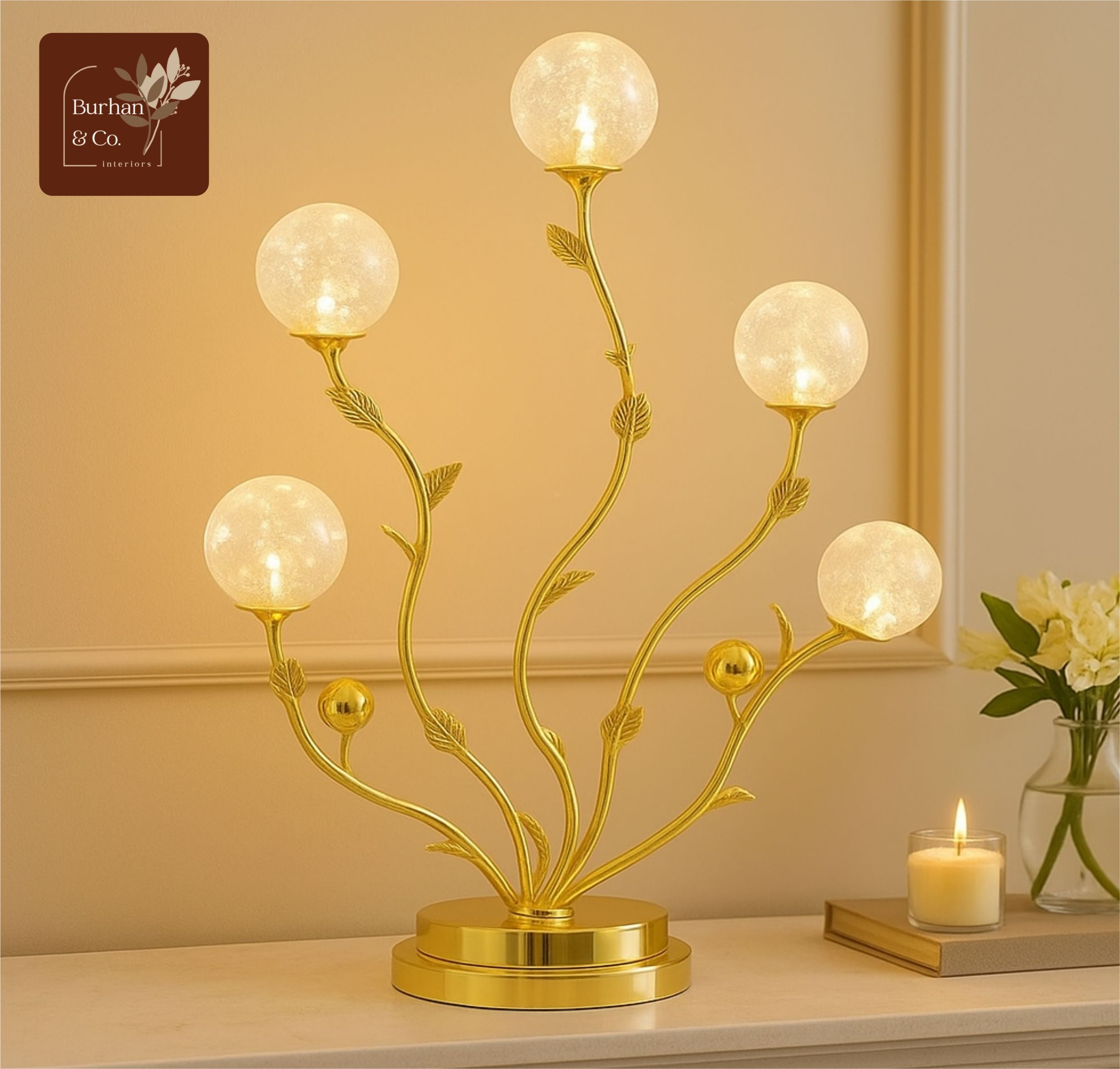 LUXURY Gold Branch Crystal Globe Lamp - Elegant Entryway Accent Light