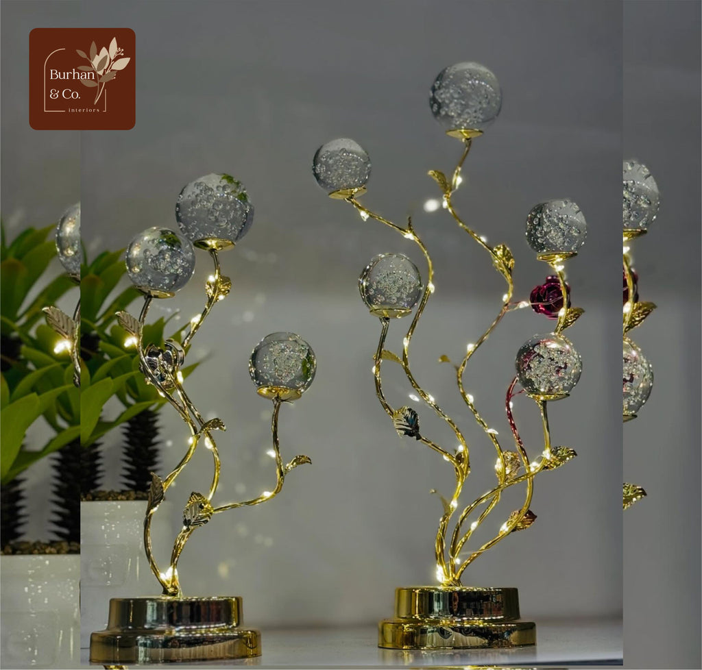 LUXURY Gold Branch Crystal Globe Lamp - Elegant Entryway Accent Light