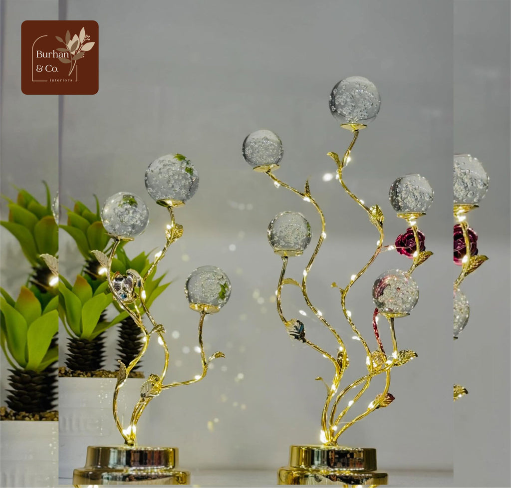 LUXURY Gold Branch Crystal Globe Lamp - Elegant Entryway Accent Light