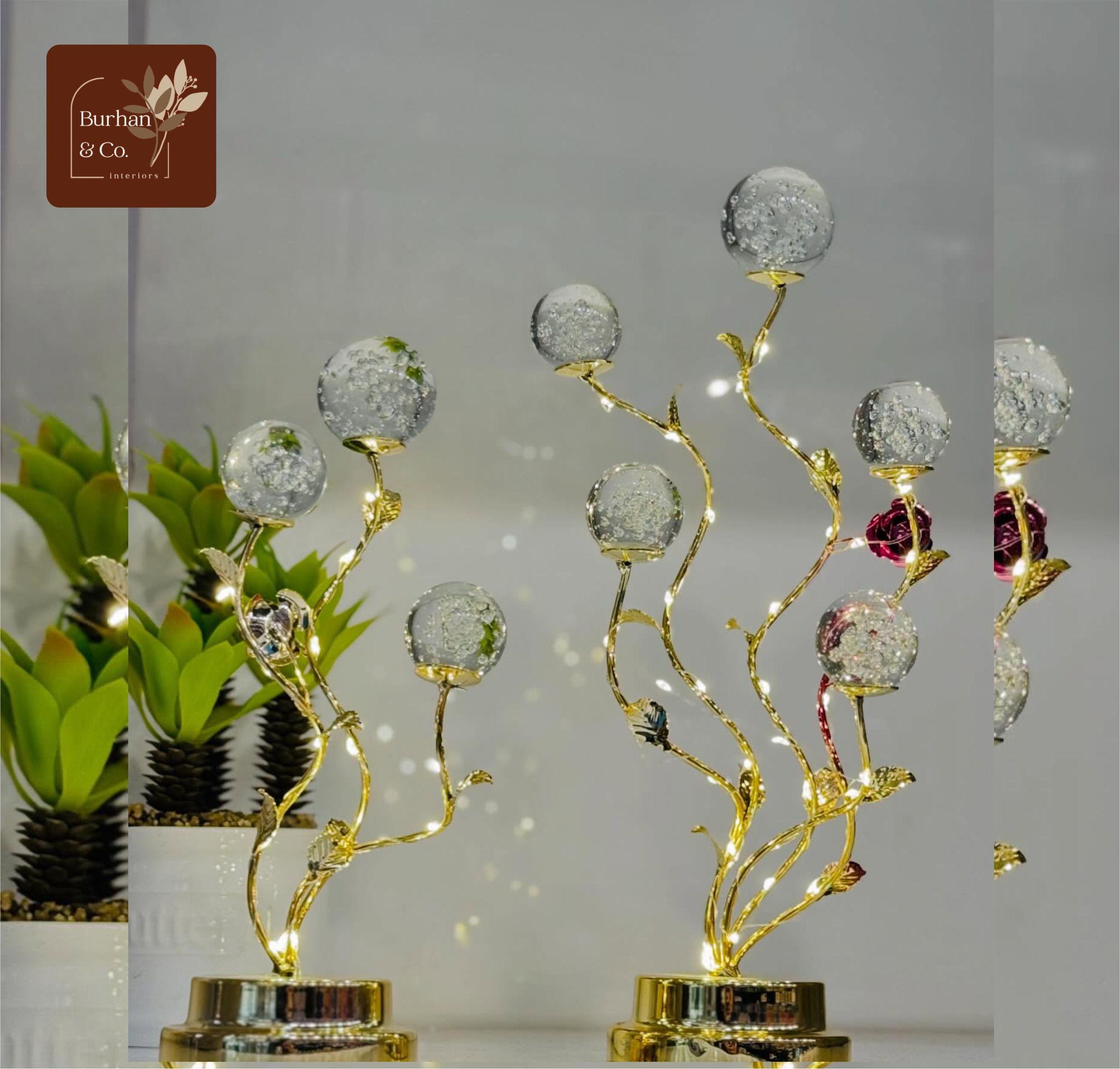 LUXURY Gold Branch Crystal Globe Lamp - Elegant Entryway Accent Light