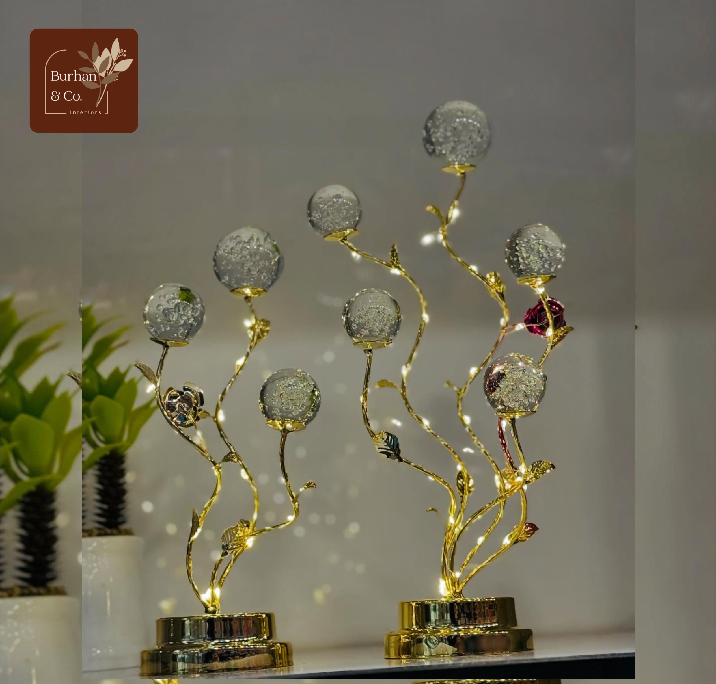 LUXURY Gold Branch Crystal Globe Lamp - Elegant Entryway Accent Light