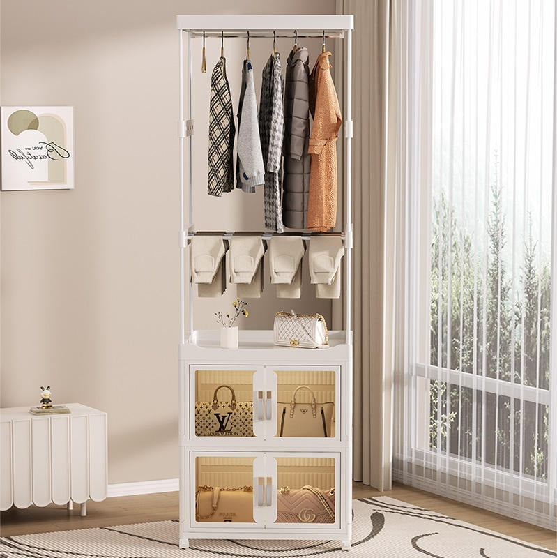 Large Capacity Double Cabinet Foldable Storagewith Racks &amp; Hanging Rod