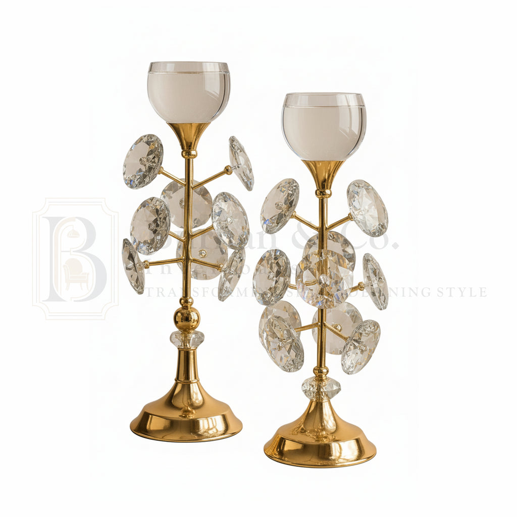Spark leaf Crystal & Gold Candle Stand