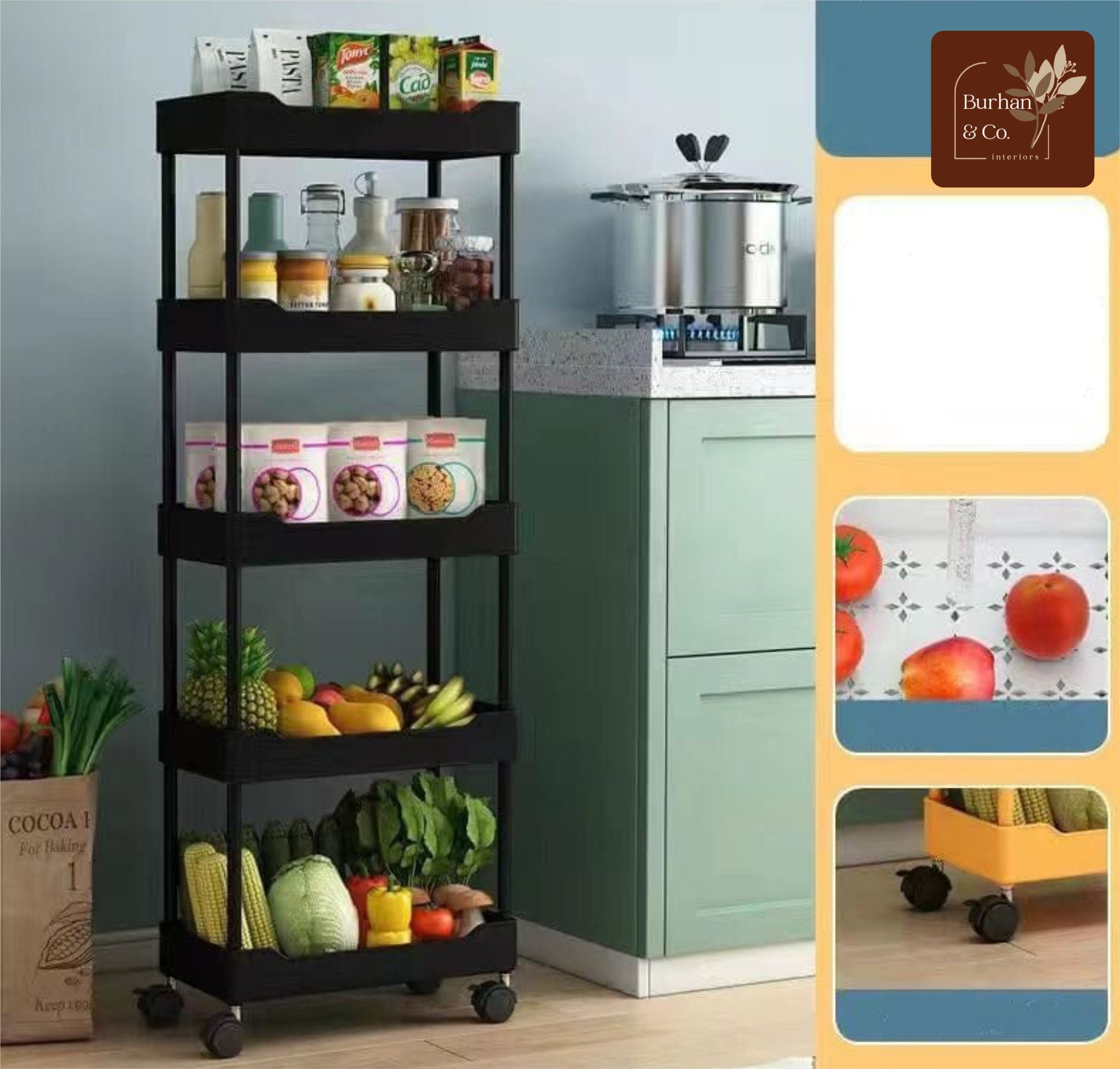 5 Tier Durable Storage Rack with Movable Wheels
